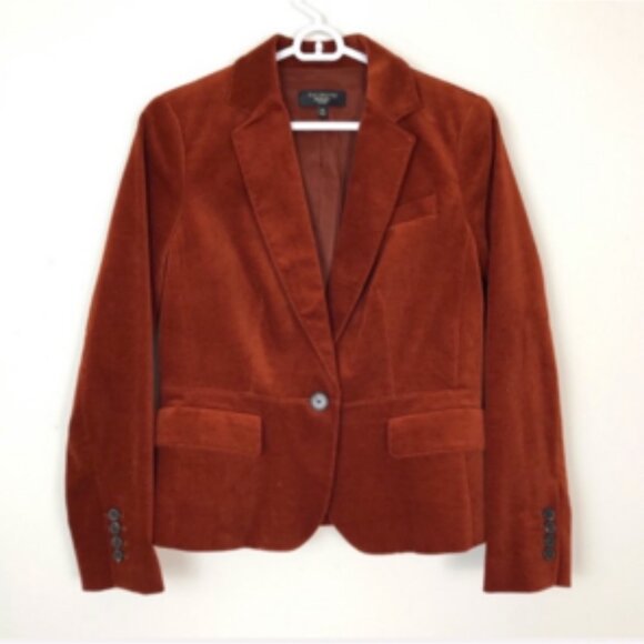 Talbots Velvet Blazer Burnt Orange Rust Single Button Fitted Tailored 10 - Picture 2 of 7